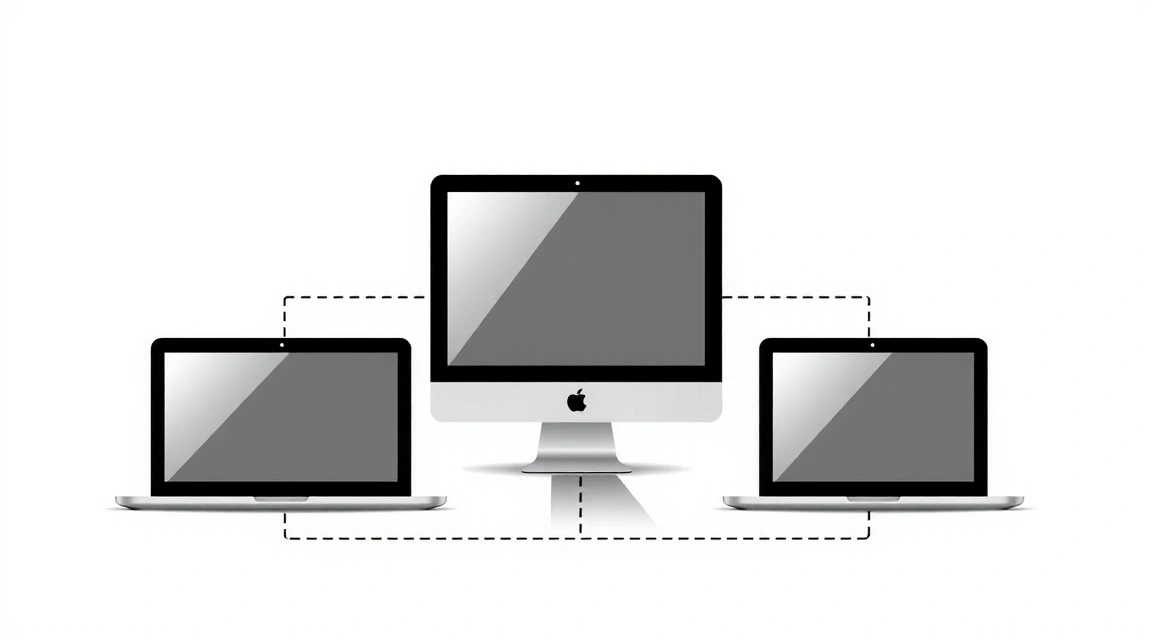 Abstract illustration of various screen sizes and devices connected by lines, representing responsive web design principles