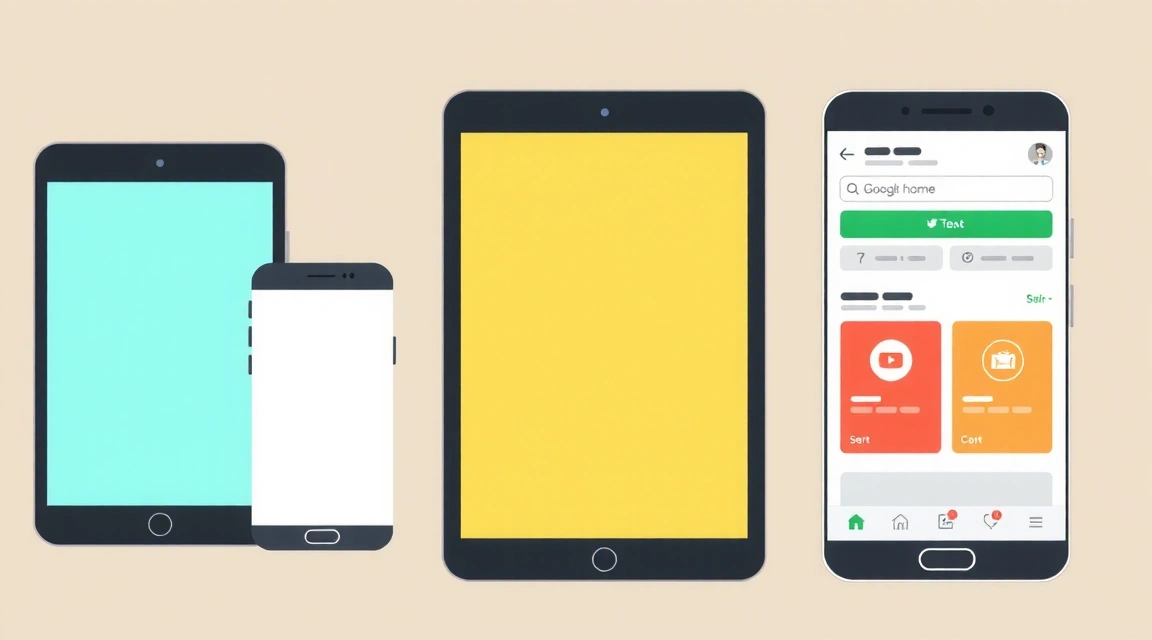 Stylized illustration of user interface elements on different devices