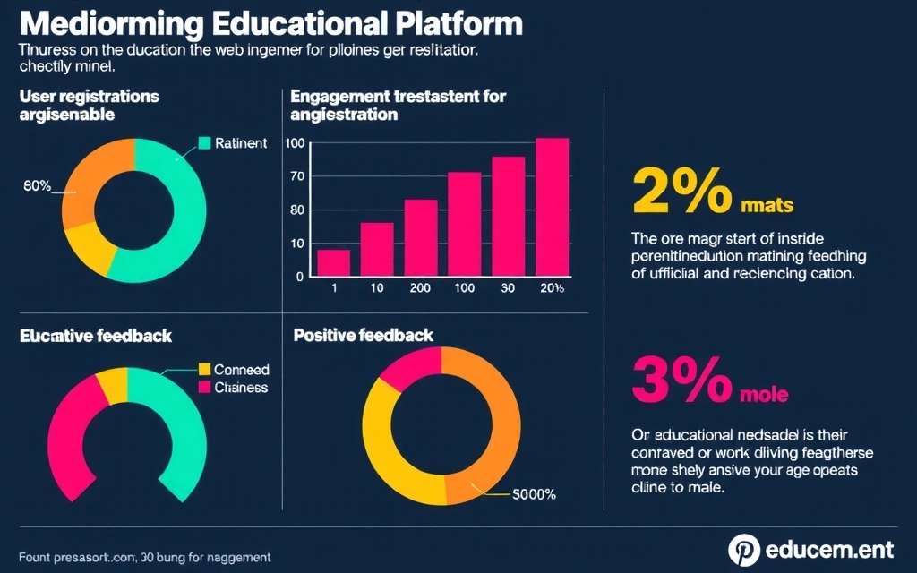 Graphs and charts illustrating positive trends in user engagement and registrations for an educational platform