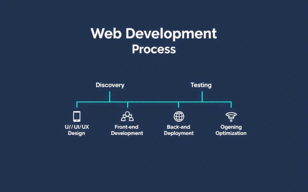 Infographic showing steps of web development: discovery, design, development, deployment, optimization