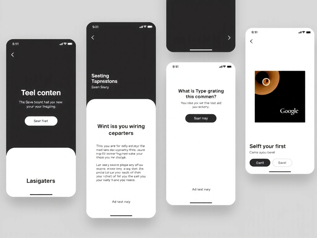Mobile application interface with clean typography and minimalist design elements.