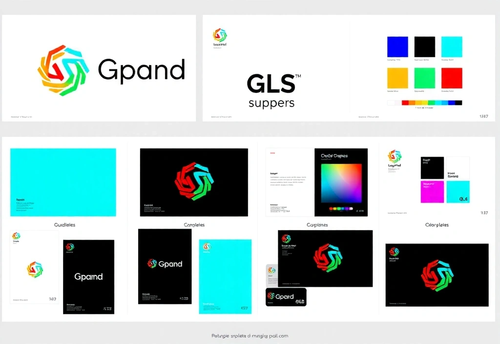 Brand identity design featuring a distinctive logo, color palette, and brand guidelines