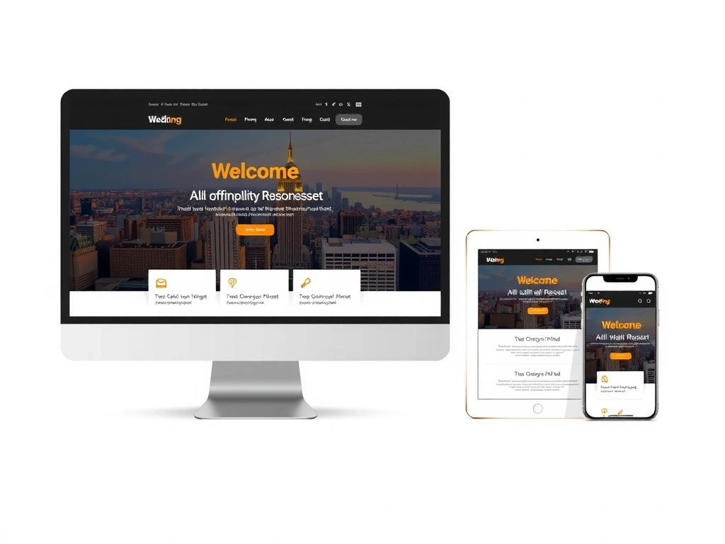 Detailed mockup of a responsive website design across desktop, tablet, and mobile devices, highlighting consistent user experience and modern aesthetic.
