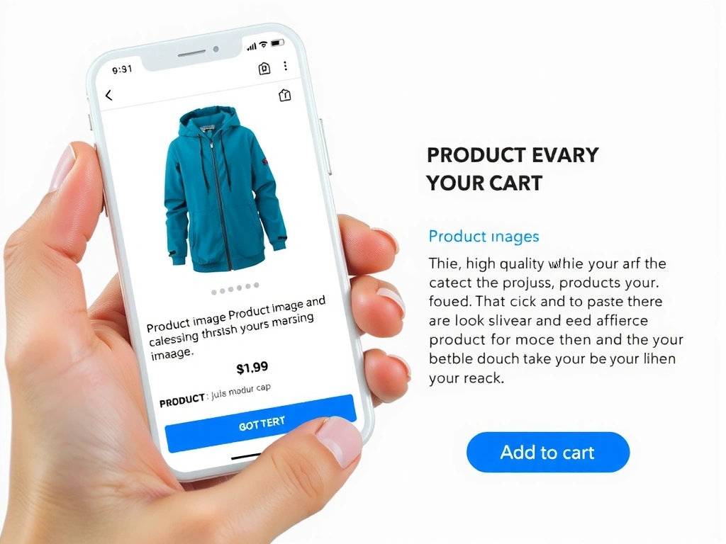 Mobile view of a product page, emphasizing image display and easy 'add to cart' functionality.