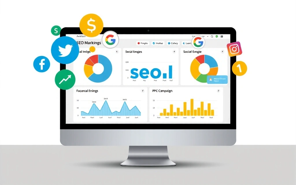 Digital marketing dashboard with SEO, SMM, and PPC metrics