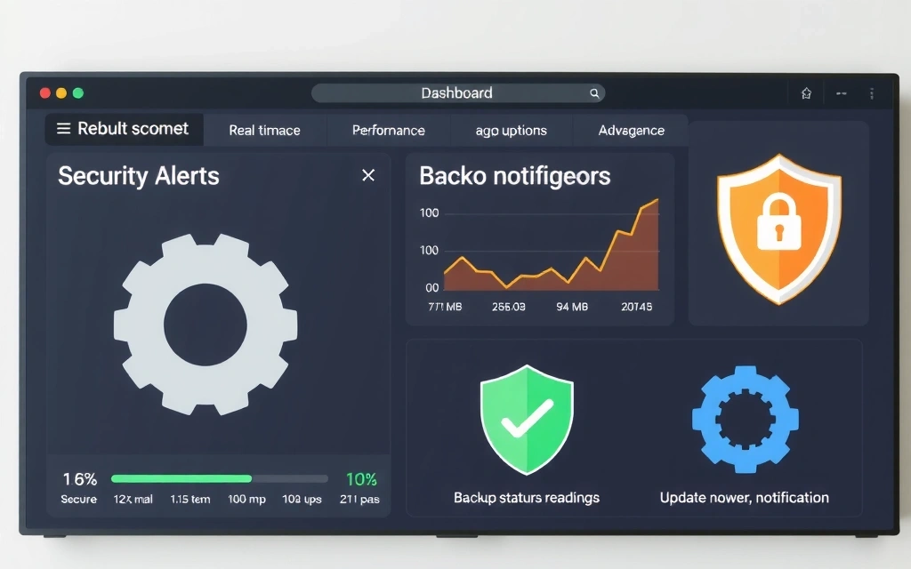 Website maintenance and support dashboard with security and performance metrics