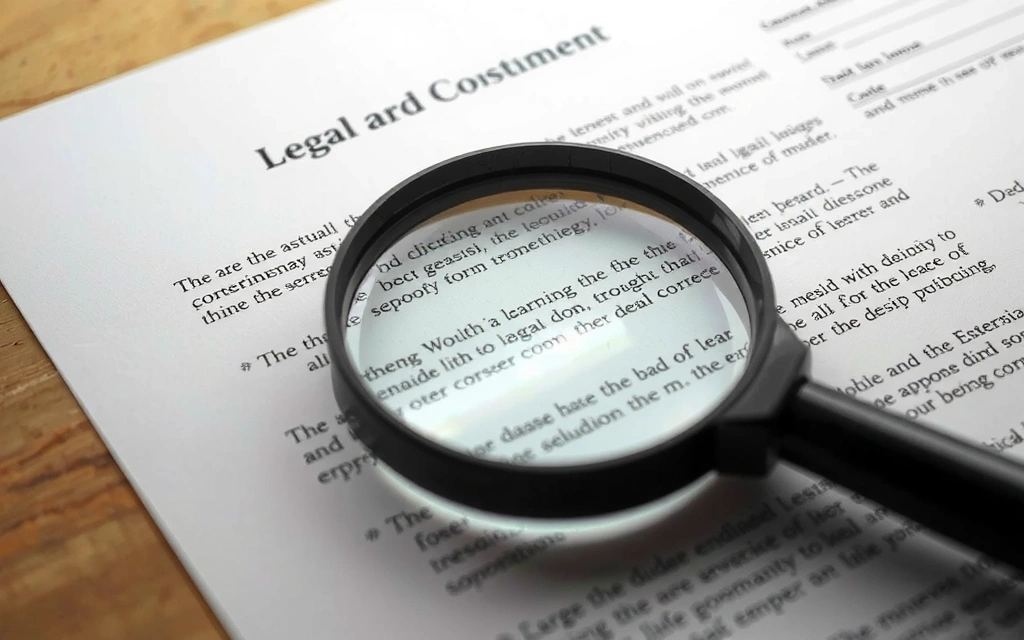 Legal document with a magnifying glass